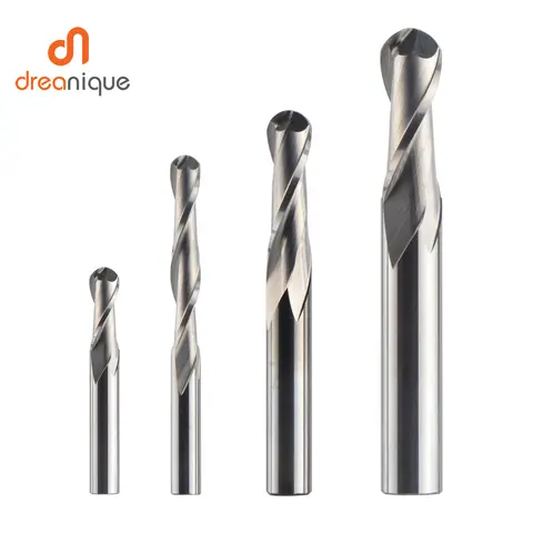Dreanique 1pc 카바이드 볼 노즈 엔드 밀링 커터 2 플루트 R0.5-R4.0 목재 및 알루미늄 W2B 용 엔드 밀 라우터 비트
