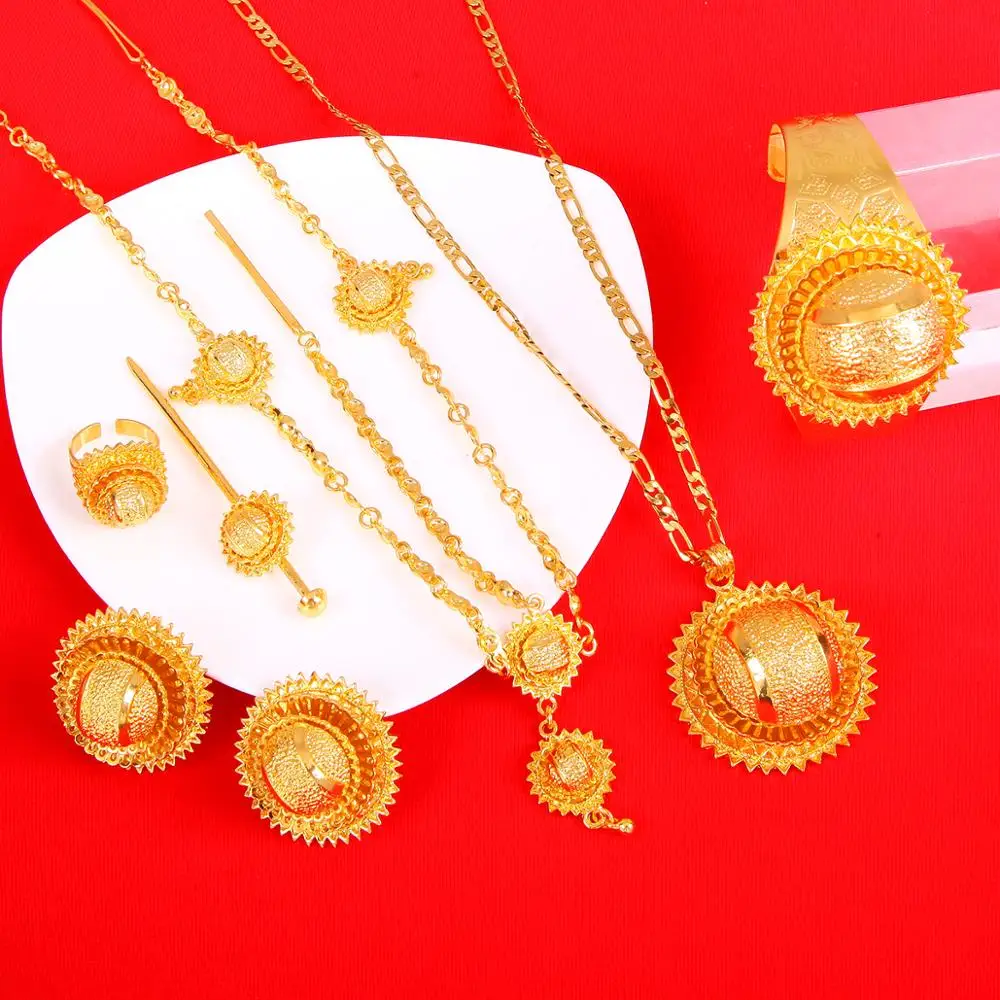 Ethiopian Gold Color Jewelry Sets Women Habesha Style Trendy African Bridal Wedding Jewlry