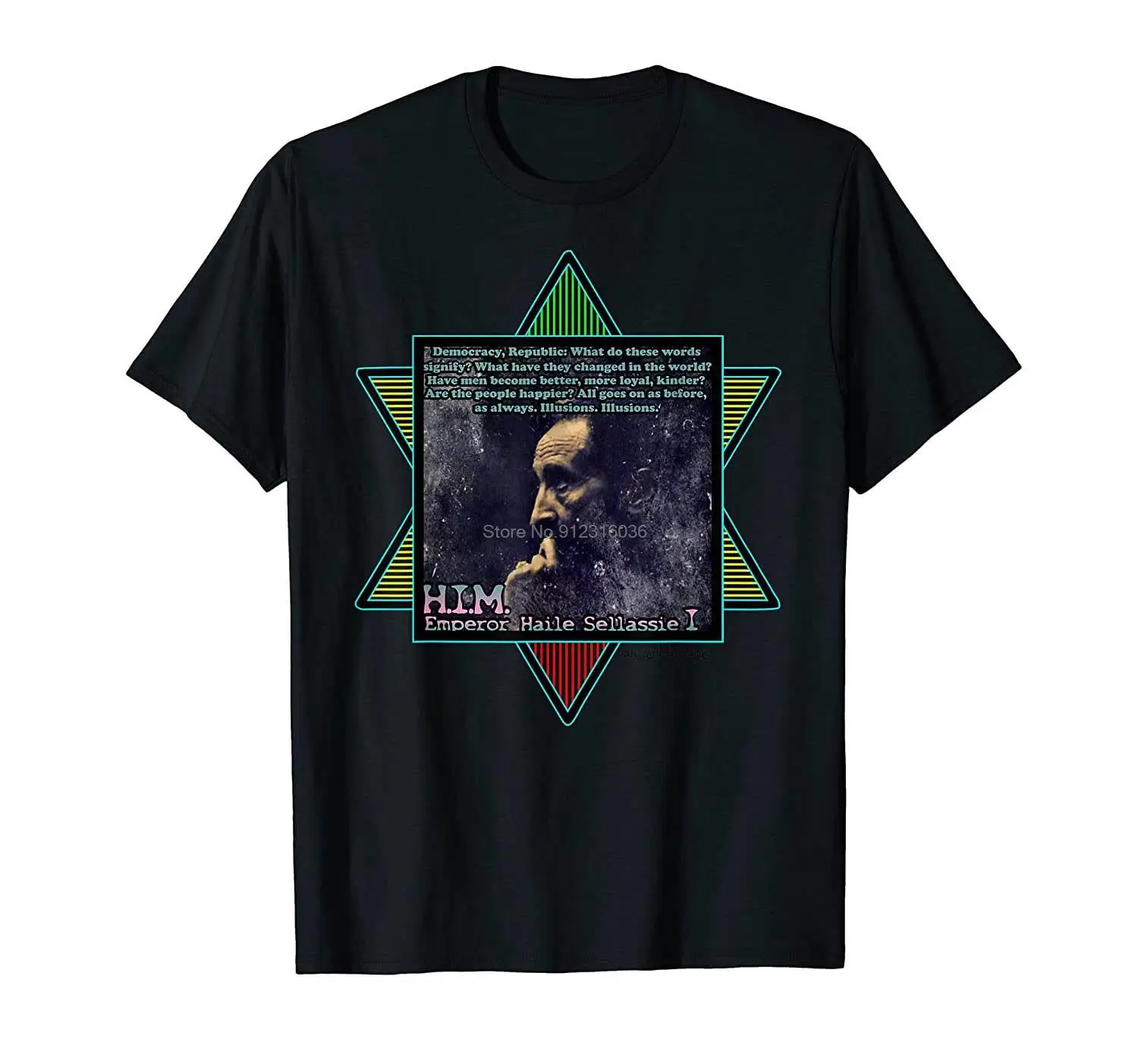 Illusions Selassie Star of David Rasta T-Shirt Men Cotton Tshirt Hip Hop Tees Tops Harajuku Streetwear