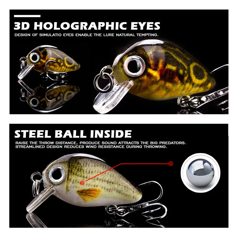 Hanlin 5pcs/Set 1.5g/28mm Mini Crankbait Floating Wobblers Fishing Lures Wobblers Artificial Baits Hard Minnow Pike Bass Tackle