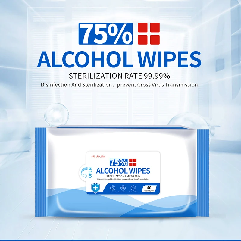 75% Disinfecting Alcohol Wipes Disposable Hand Wipes Skin Cleaning Bacteria Disinfection Wipes Alcohol Cotton 40Pcs/Bag