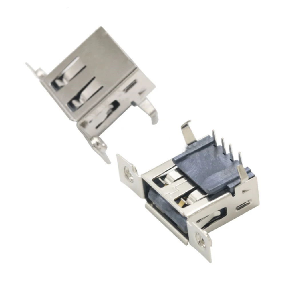 

5PCS USB-A Standard Port Female Bent Feet 90 Degrees with Ears 4Pin Female Jack Connector Tail Charging Socket With Screw Holes