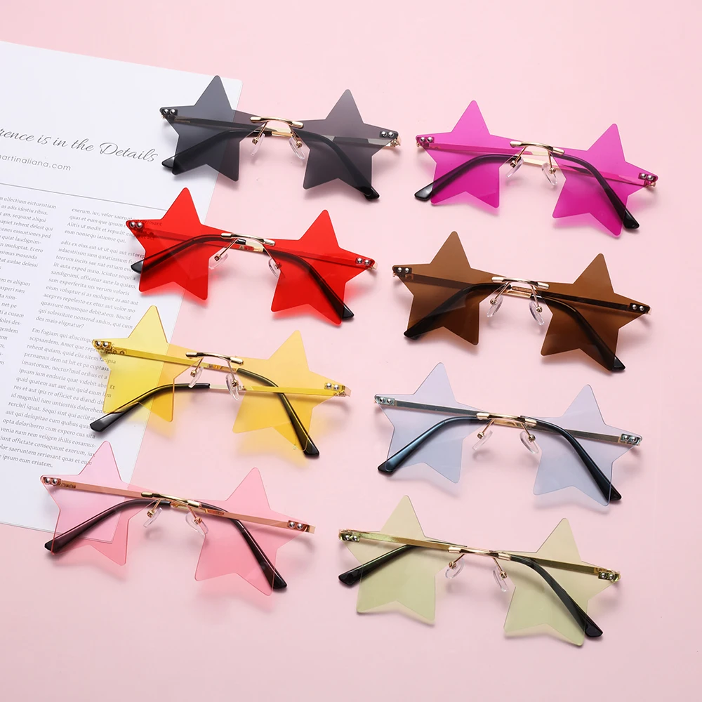 

Rimless Star Shape Sunglasses Driving Trendy Eyeglasses Women Men Party Glasses Funny Pentagram Eyewear Christmas Decor