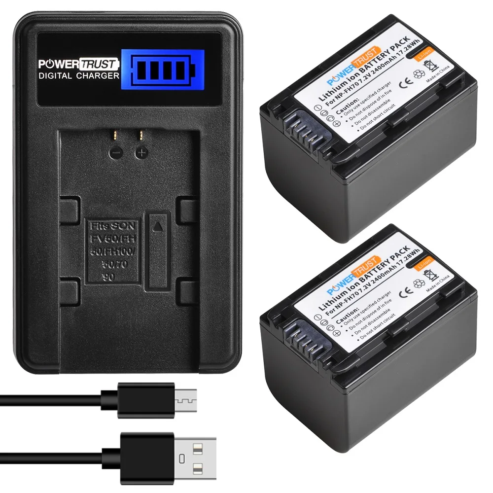 PowerTrust for Sony NP-FH70 Battery + Charger,For Sony DCR-DVD650/HC20/HC21/HC22/HC48/HC51/HC52/HC53/HC62/SR42 /SR45/SR65/SR82