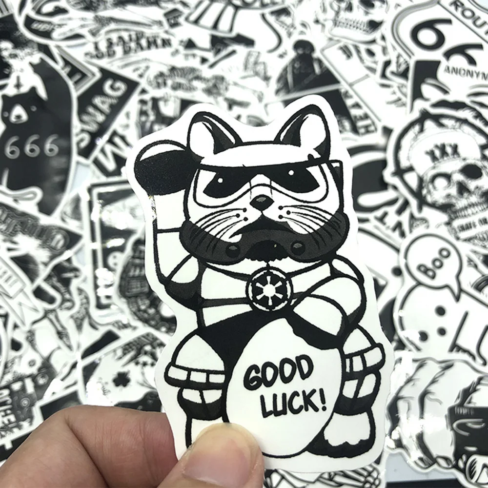 100pcs / set Vintage Stickers Black and White DIY Stickers for Motorcycle Skull Stationery Scrapbook Sticker Luggage Sticker