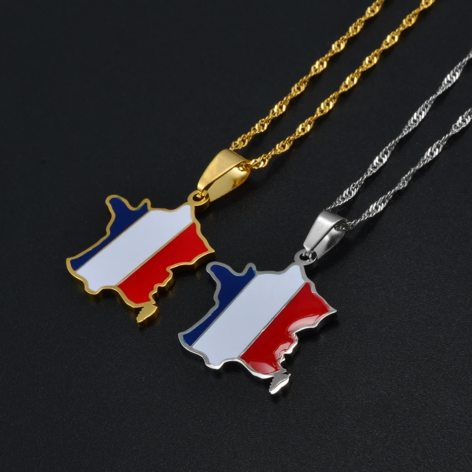 Anniyo France Map With Corse Pendant Chains for Women Girl Silver Color/Gold Color Jewelry The French Republic #241521