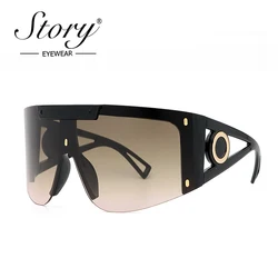STORY Vintage One Piece Lens Oversized Sunglasses Women Men 2021 Brand Design Fashion Futuristic Rimless Sun Glasses S2088J