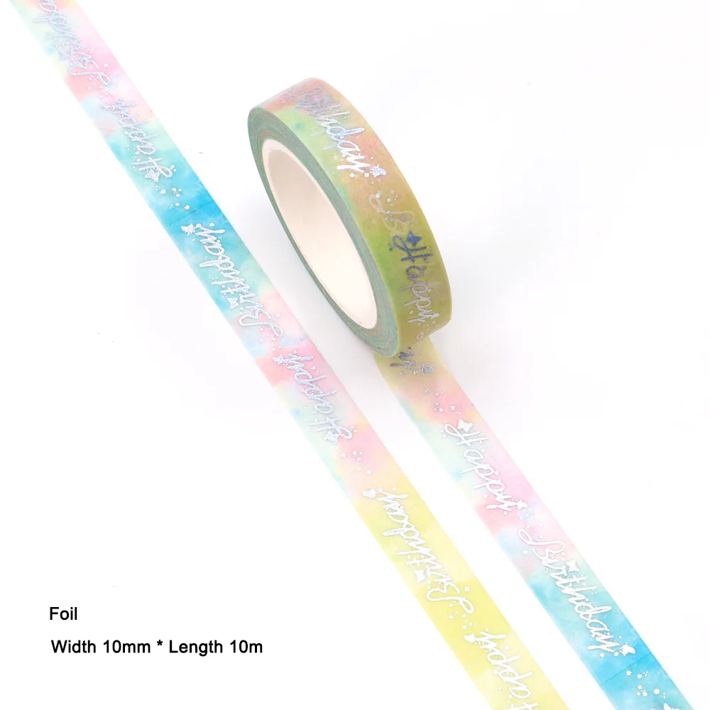 1PC 10MM*10M Foil Happy birthday washi tape Masking Tapes Decorative Stickers DIY Stationery School Supplies