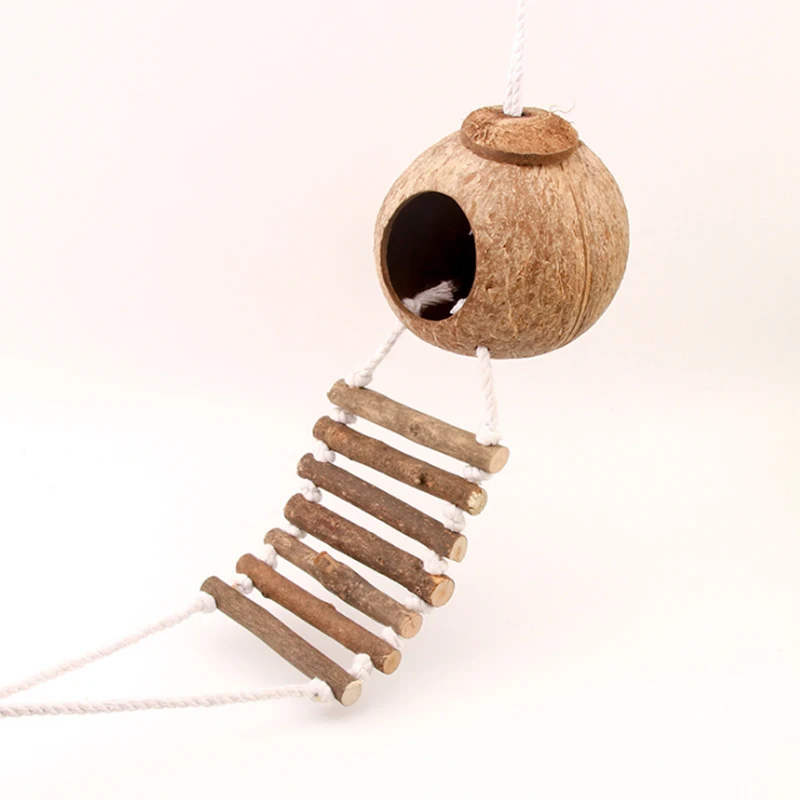 Parrot Bird toy Natural Coconut Shell Bird Nest House Warm nest Wooden Rope Climb Ladder Hanging Cage Swing Hammock Parakeet toy