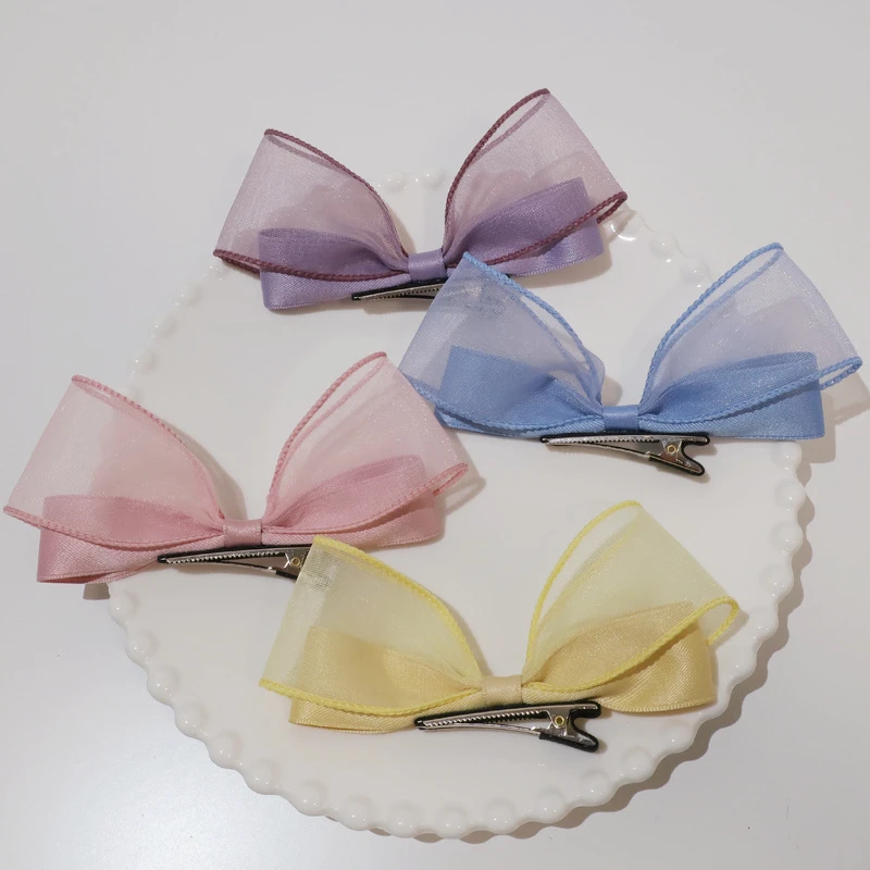 

20pcs Organza Bow Hairpins Solid Bowknot Hair Clips Barrettes Fashion Princess Headwear Boutique Hair Accessories for Girls