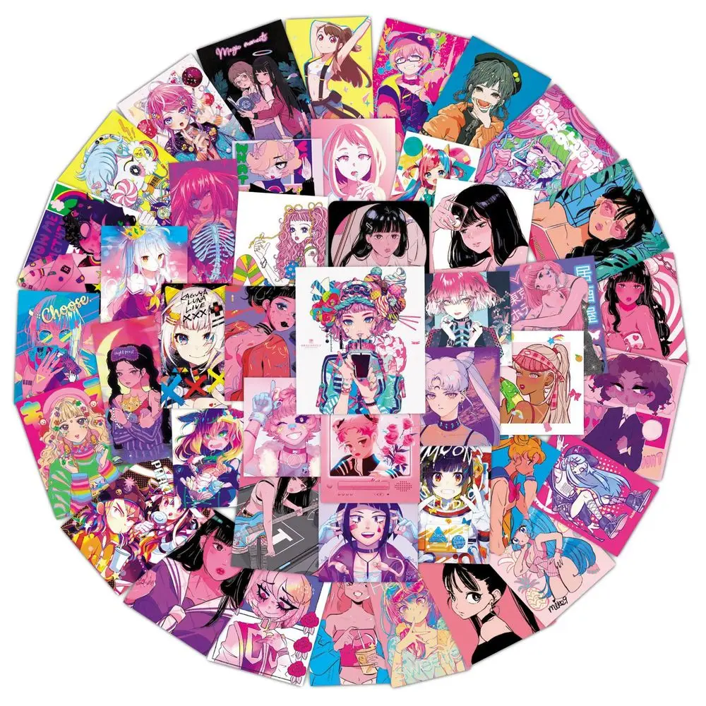 Pegatinas de belleza de corazón de Anime para niñas, ilustración de bienestar de Otaku para teléfono, portátil, funda de equipaje, calcomanías adhesivas de Graffiti, 10/50 piezas