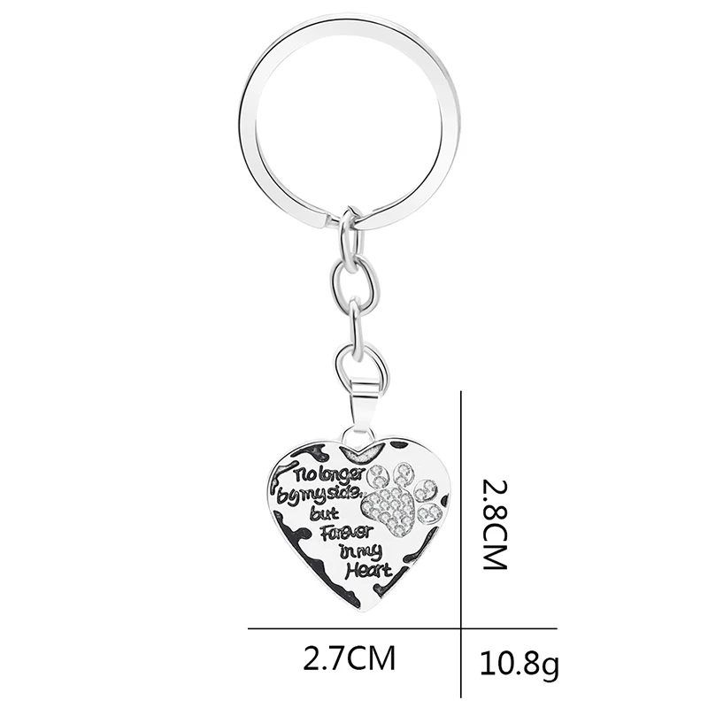 Dog Paw Print Crystal Keyring Design No Longer By My Side But Forever In My Heart Pet Lover Keychain Tag Stamped Key Rings Gifts