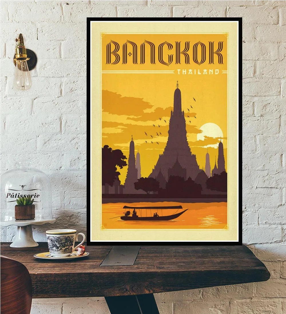 

Bangkok Tel Aviv Europe World City Tour Travel Scenery Vintage Landscape Poster Prints Wall Art Canvas Painting Room Home Decor