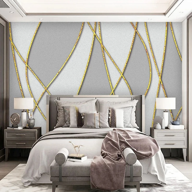 Custom 3D Mural Wallpaper Simple Gray Embossed Golden Lines Photo Wall Painting Living Room Bedroom Background Papel De Parede