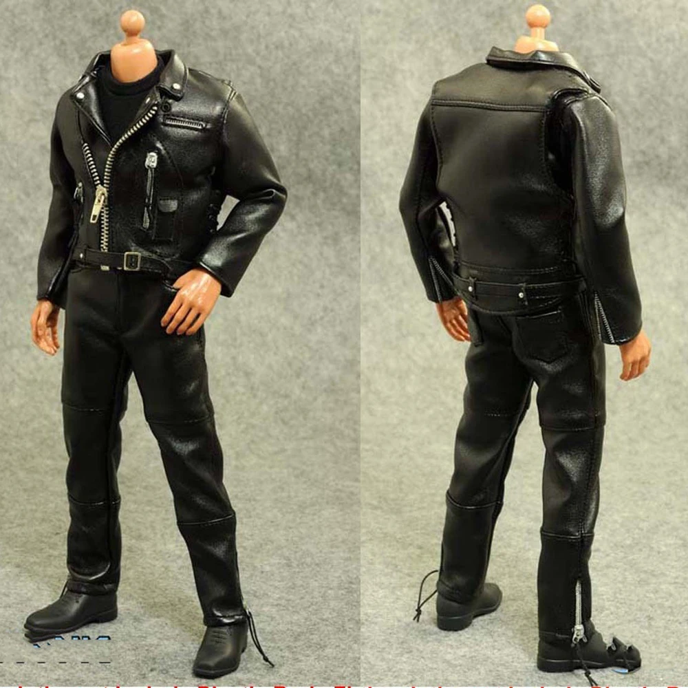 

1/6 Arnold Schwarzenegger Black Leather Jacket Costume Suits Set Model Locomotive Version Toy fit 12" Male Figure Body Model