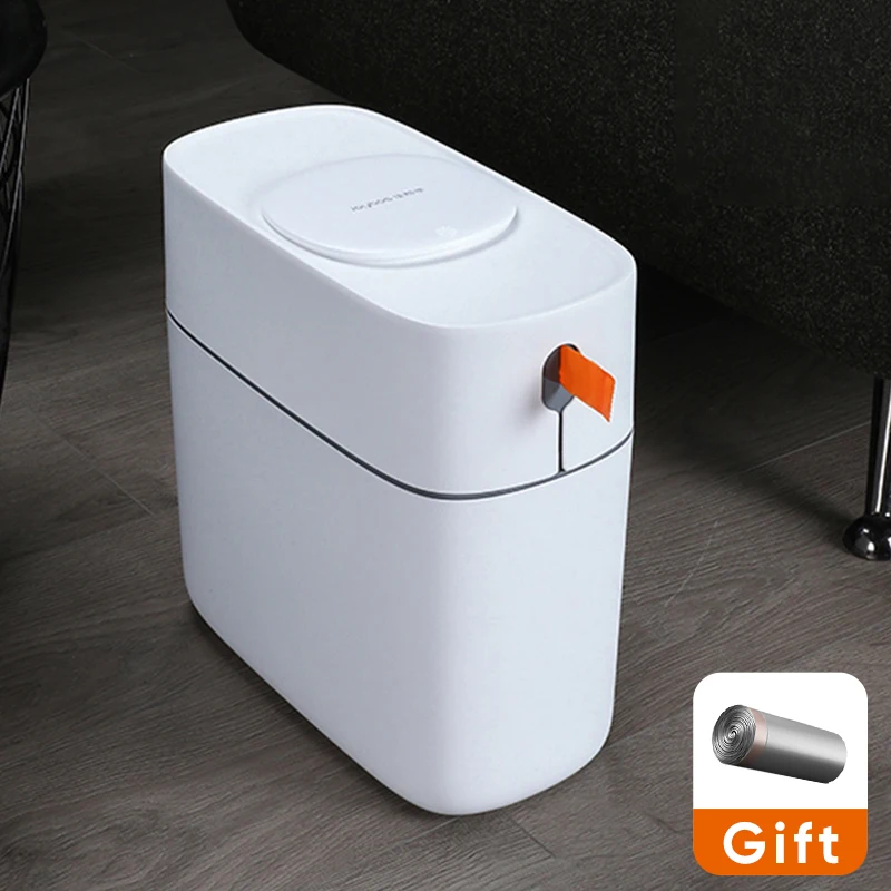 

Trash Can Household Toilet Bathroom Living Room Creative High-End Simple Covered Automatic Packaging Storage Bin JX7