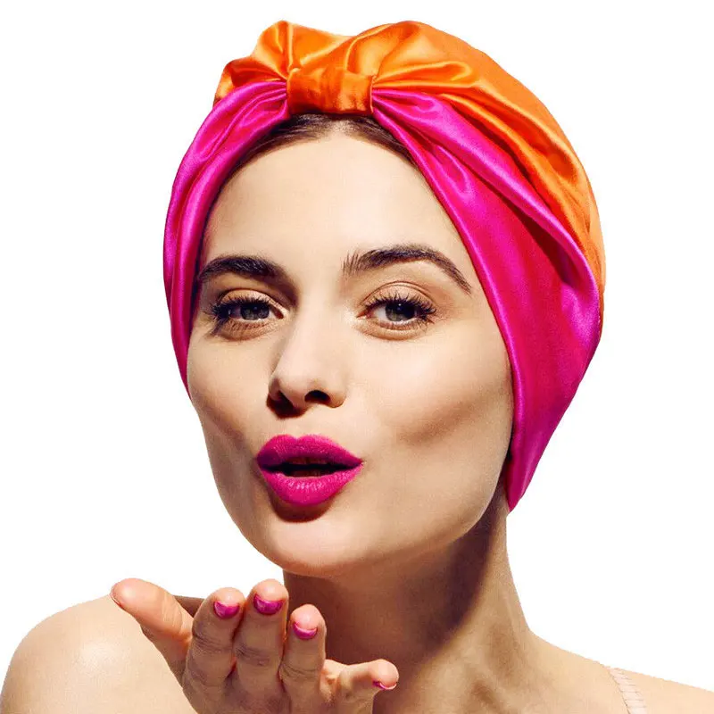 2022 Mới 2 Lớp Thun Satin Băng Đô Cài Tóc Turban Gọng Mũ Lụa Mềm Ban Đêm Nón, Chăm Sóc Tóc Nón hóa Trị Liệu Nón Mũ Đội Đầu Nữ Đầu Bọc