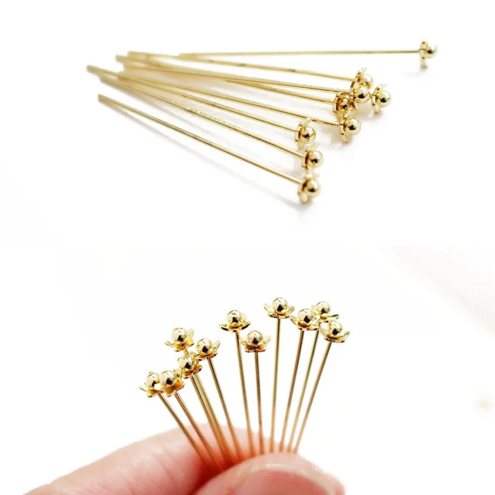 6PCS 18K Gold Plated Flower Shape T-shaped Pin Diy Earrings Supplies Jewelry Findings Components Manual Basic Material