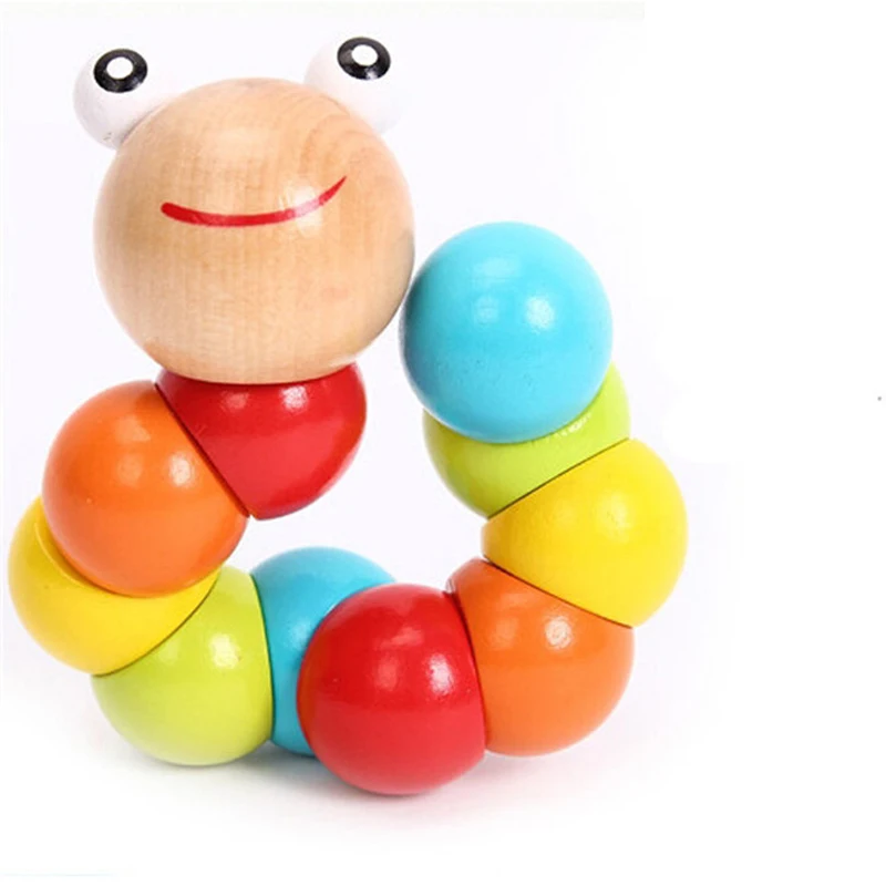 

Kids Cute Insert Puzzle Educational Wooden Toys Baby Children Fingers Flexible Training Science Twisting Worm Toy