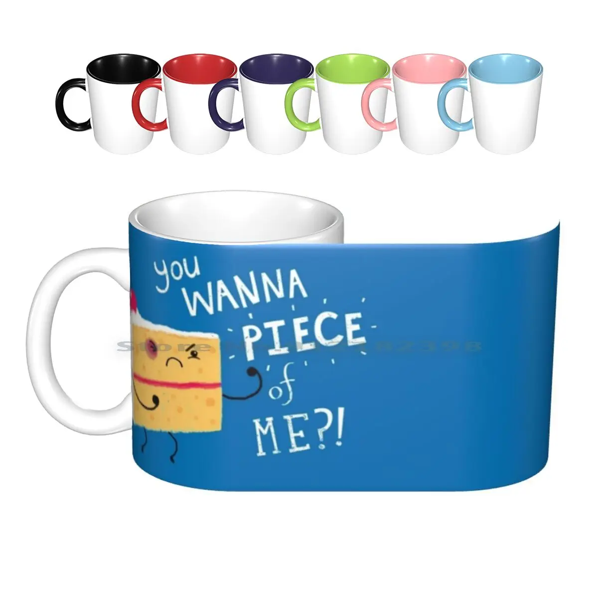 Angry Cake Ceramic Mugs Coffee Cups Milk Tea Mug Cute Funny Wtf Cake Fight Fighting Food Cherry Dinomike Creative Trending