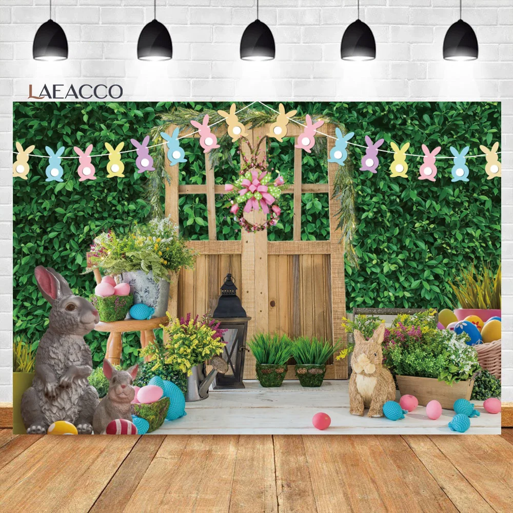 Laeacco Phục Sinh Chụp Ảnh Nền Bảng Gỗ Treo Tường Cỏ Xanh Hoa Quả Trứng Phục Sinh Trẻ Em Chân Dung Ảnh Phông Nền Đạo Cụ