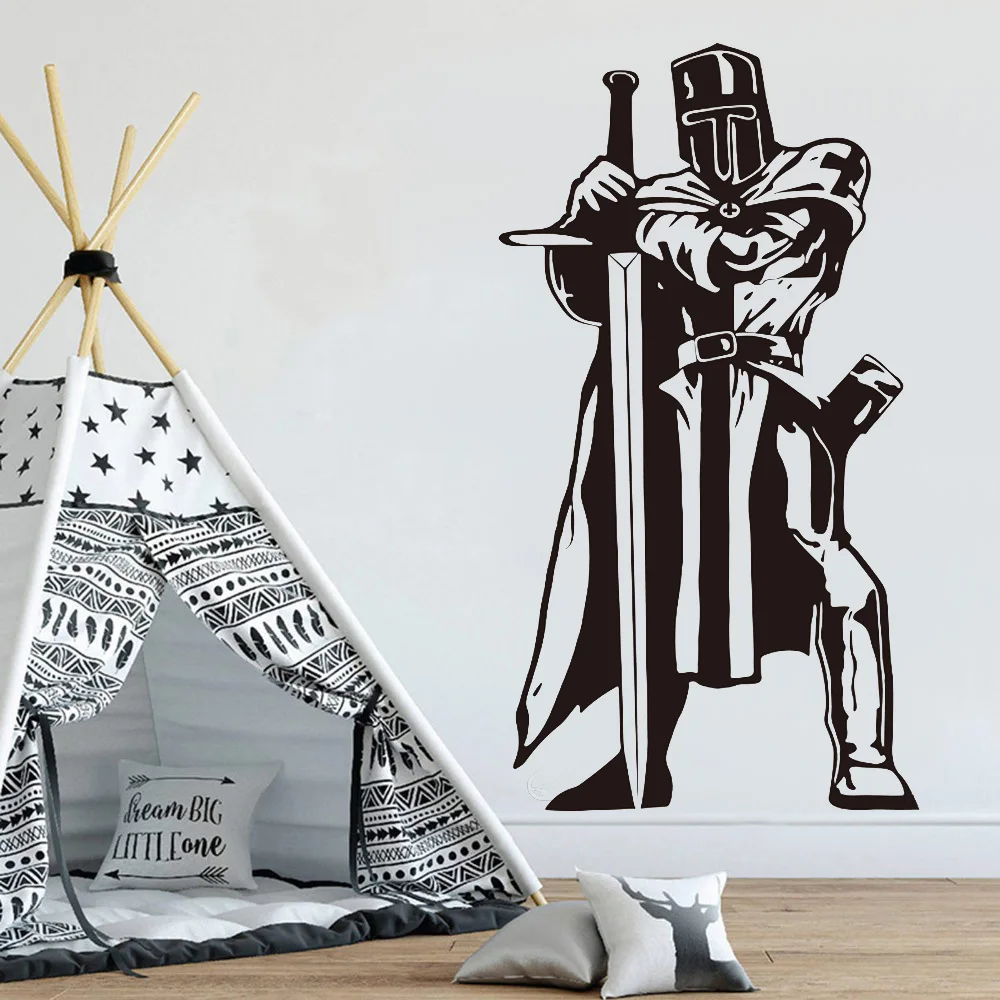 Knight Wall Sticker Boy Room Medieval Dragon Slayer Sword Solider Army Warrior Vinyl Nursery Kids Room Home Decor Art Decal Z734