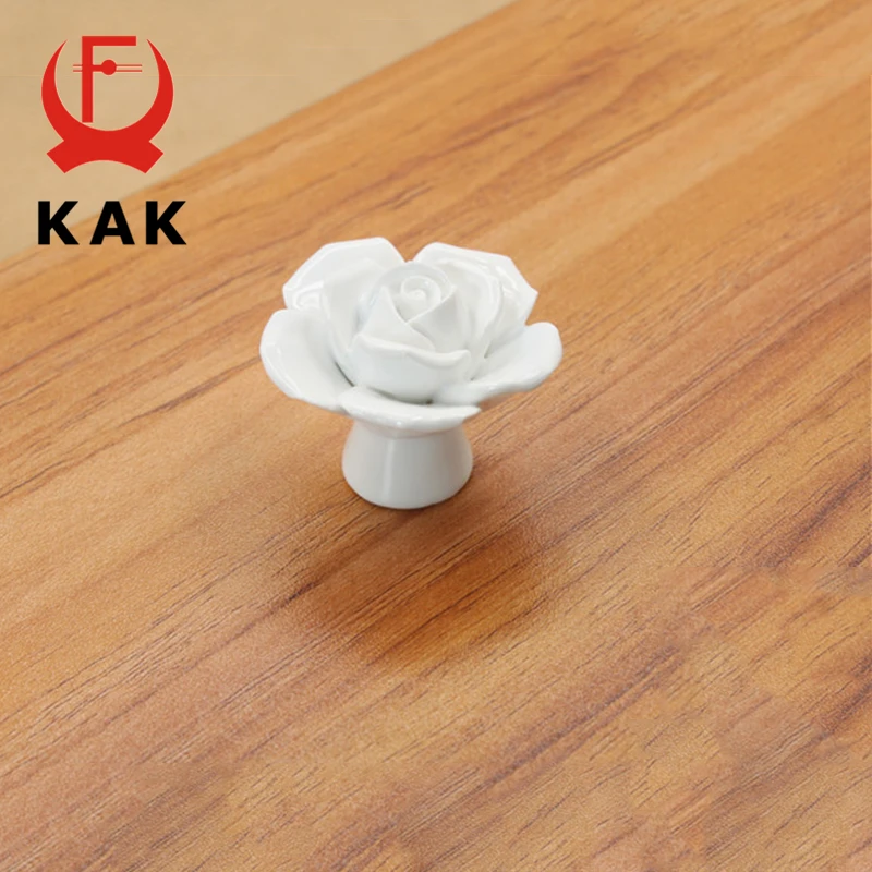 KAK Ceramic Flower Rose Drawer Knobs Rural Cabinet Cupboard handles 41mm diameter 34mm height Fashion Furniture Handles Hardware