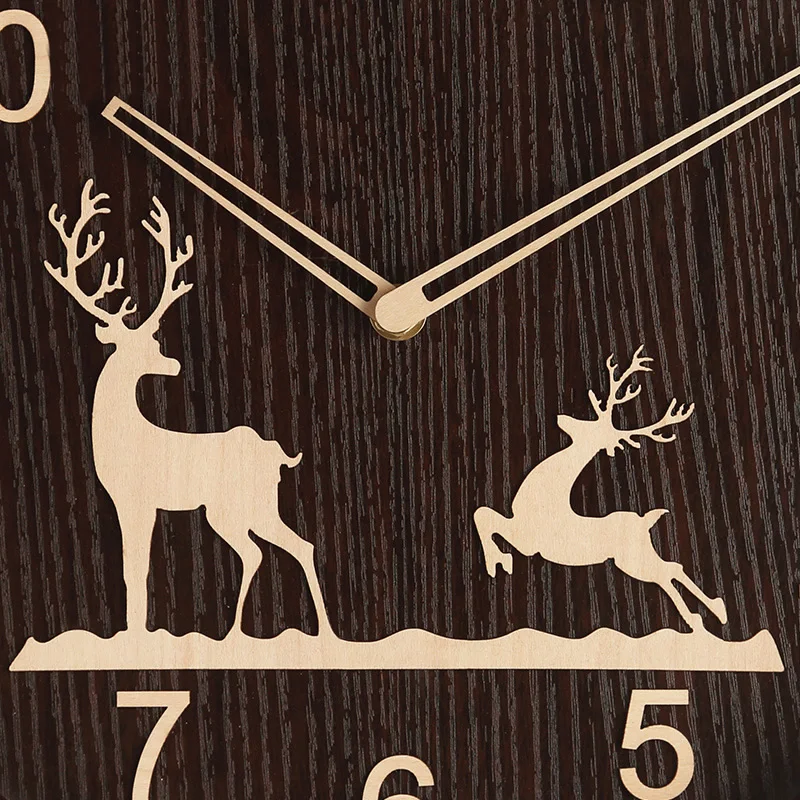 Beautiful elk christmas decoration wooden wall clock Classical living room silent clock