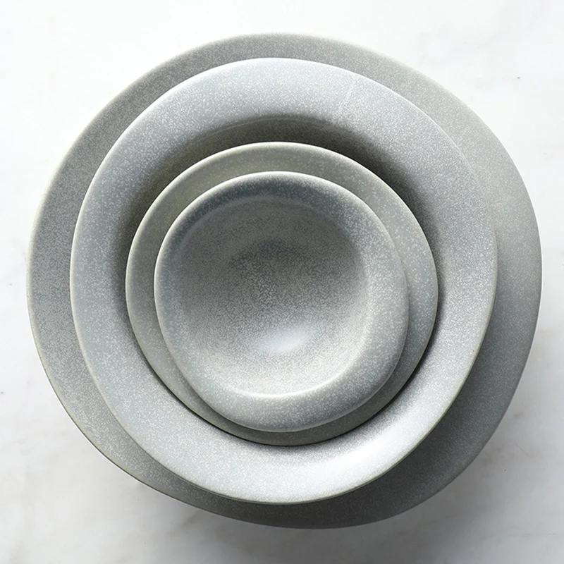 Kinglang Nordic Grey Color Stone Hat Shape Sushi Plate Rice Bowl for Restaurant Pebbles Feeling Smooth Sauce Dish