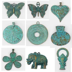 2pcs Verdigris Patina Silver Color Large Butterfly/Geometric Charm Pendants For DIY Necklace Jewelry Findings Making Accessories