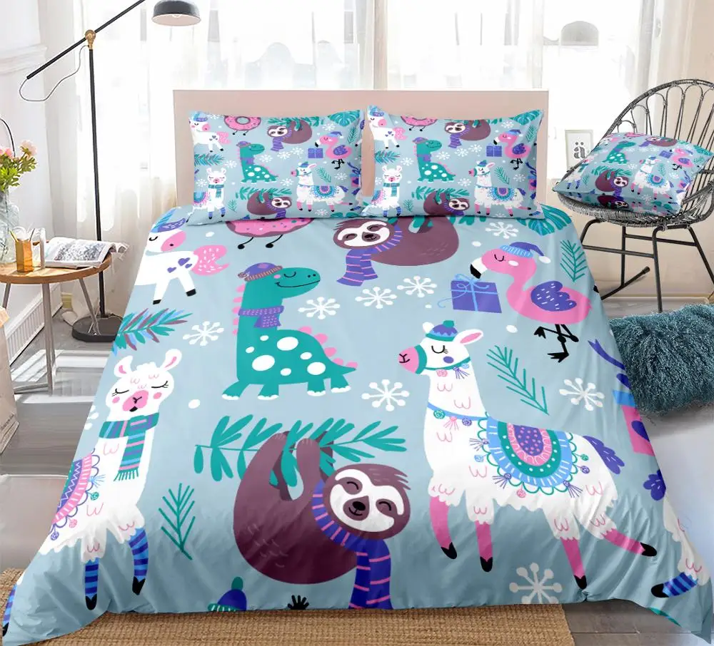 Animal Bedding Set for Kids Cartoon sloth Home textiles Alpaca Duvet Cover Set Cartoon Bed Sets Drop