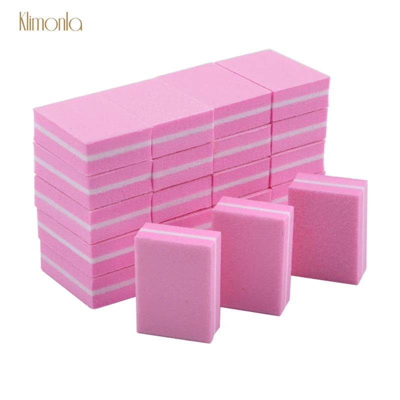 100pcs/pack Pink Nail File Block 100/180 Grit Mini Nail Buffer Block Sponge Block Disposable Mini Nail Polishing Sanding Block