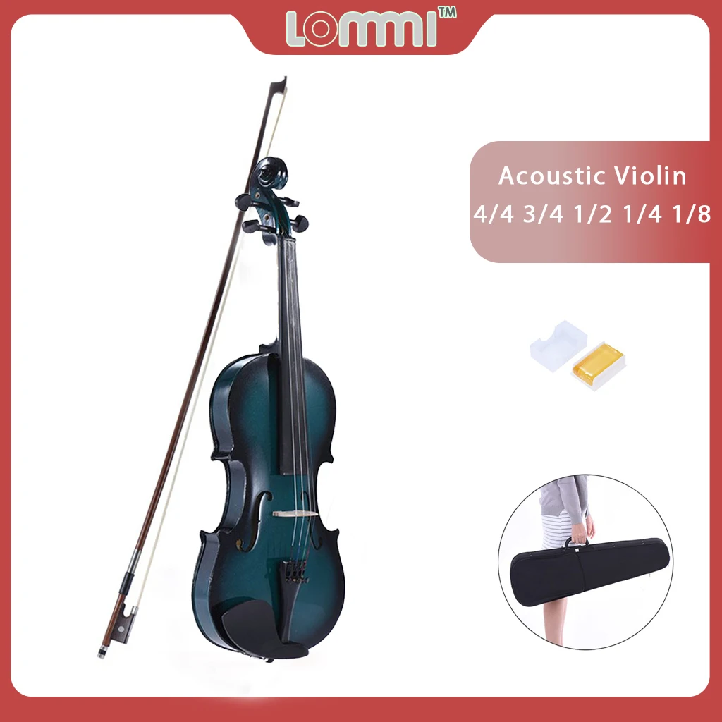 

LOMMI 4/4 3/4 1/2 1/4 1/8 Violin Maple Scroll Fingerboard Pegs Aluminum Alloy Tailpiece W/Rosin Bow Violin Case Gradient Color