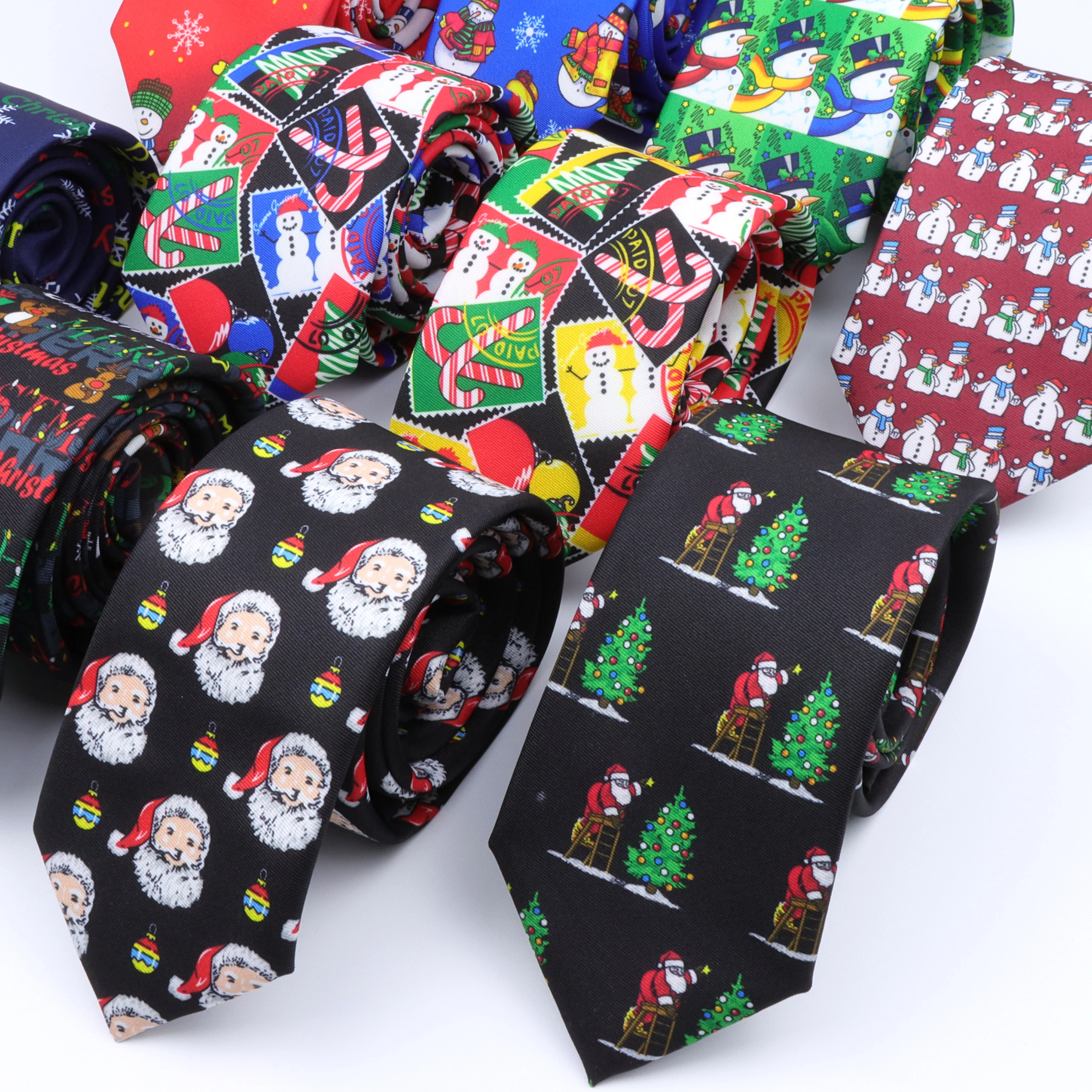 Red Black Blue Soft Printed Christmas Tie Polyester Snowman Santa Claus 7cm Neckties Classic Festival Accessories Theme Gift