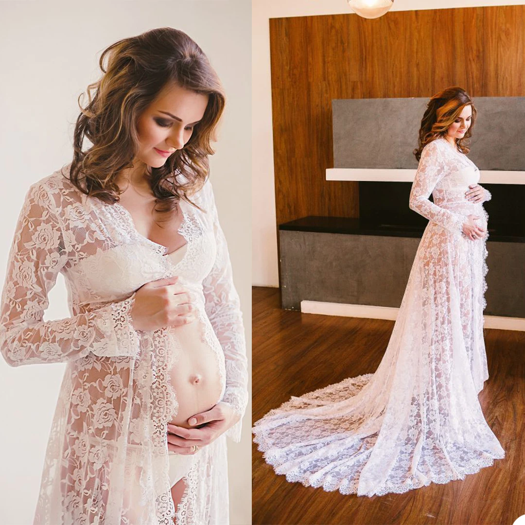 New Lace Maternity Dresses For Photo Shoot Sexy Gown Tulle Pregnancy Maxi Dress For Baby Showers Pregnant Women