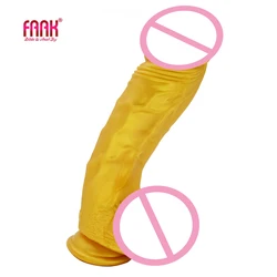 FAAK 2020 new arrival golden color huge realistic dildo with suction cup silicone fake penis  sex toys for women anal massage