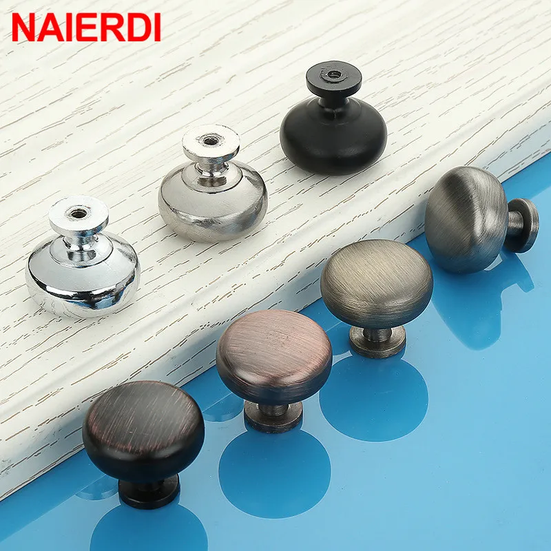 NAIERDI Circle Handles Color Gold Silver Black Zinc Alloy Door Handles Pulls Solid Cabinet Drawer Knobs For Furniture Hardware