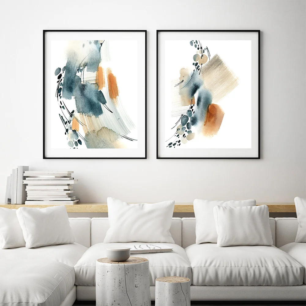 

Blue Rust Watercolor Picture Wall Canvas Art Living Room Abstract Line Painting Bedroom HD Modular Home Decoration Interior Art