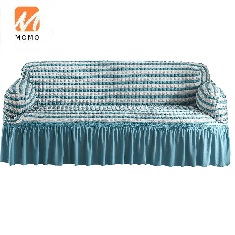 Wholesale Jacquard Streachable Brown Striped 4 Seater Couch Covers, Ready Made Printed Nordic Loveseat Fabric Sofa Clipcover/