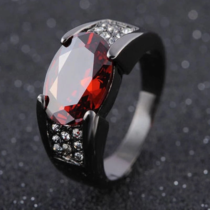 Ofertas Popular Zircon Inlaid Black Ring Cross Border Rings For Men Red Purple Crystal Rings Wholesale Jewelry Anniversary