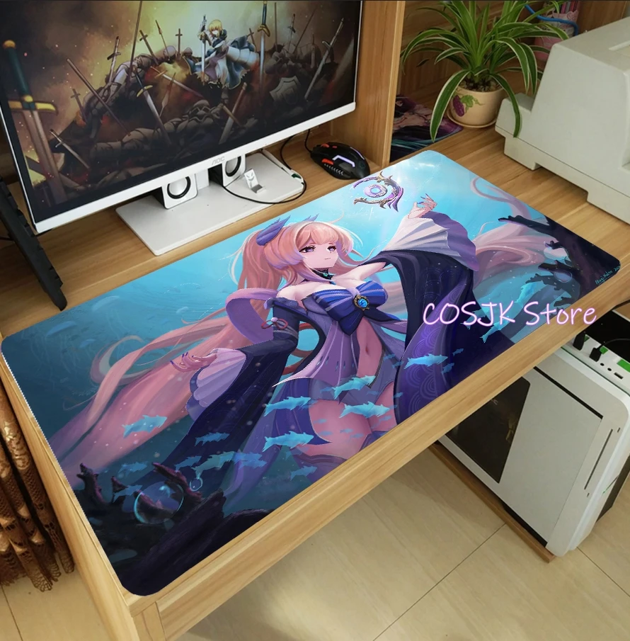 Anime Game Sangonomiya Kokomi Genshin Impact Leuke Grote Muismat Gaming Computer Desktop Toetsenbord Mat Anti-Slip Playmat Gift