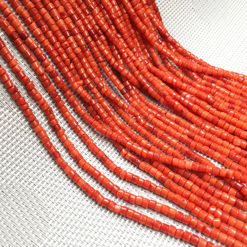 Natural Red Coral Beads Cylindrical Loose Coral Beads for Jewelry Making DIY Bracelet Necklace Accessories Size 3x3mm