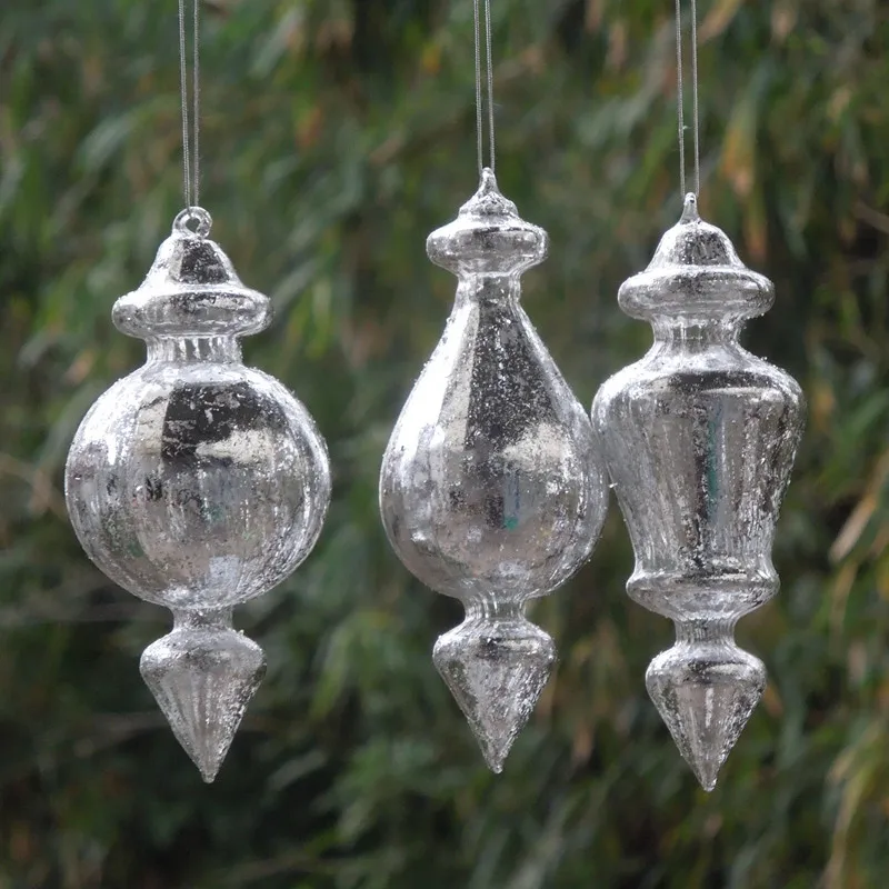 

4pcs/pack Surface Silver Sheet Glass Pendant Christmas Tree Hanging Decorative Handmade Friend Gift