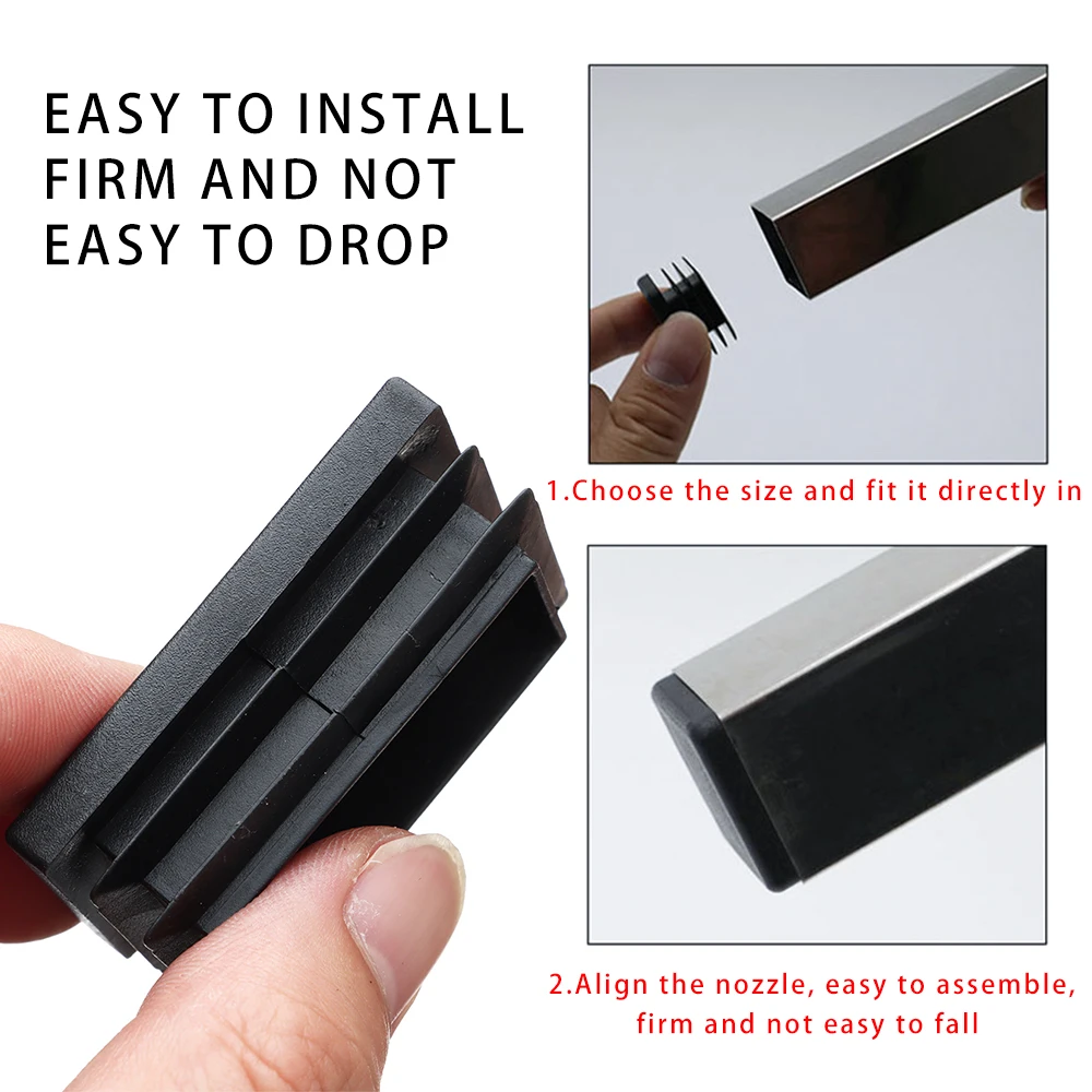 10Pcs Black Plastic Furniture Leg Plug Blanking End Cap Bung For Rectangle Pipe Tube Insert Plugs Decorative Dust Cover Hot Sale