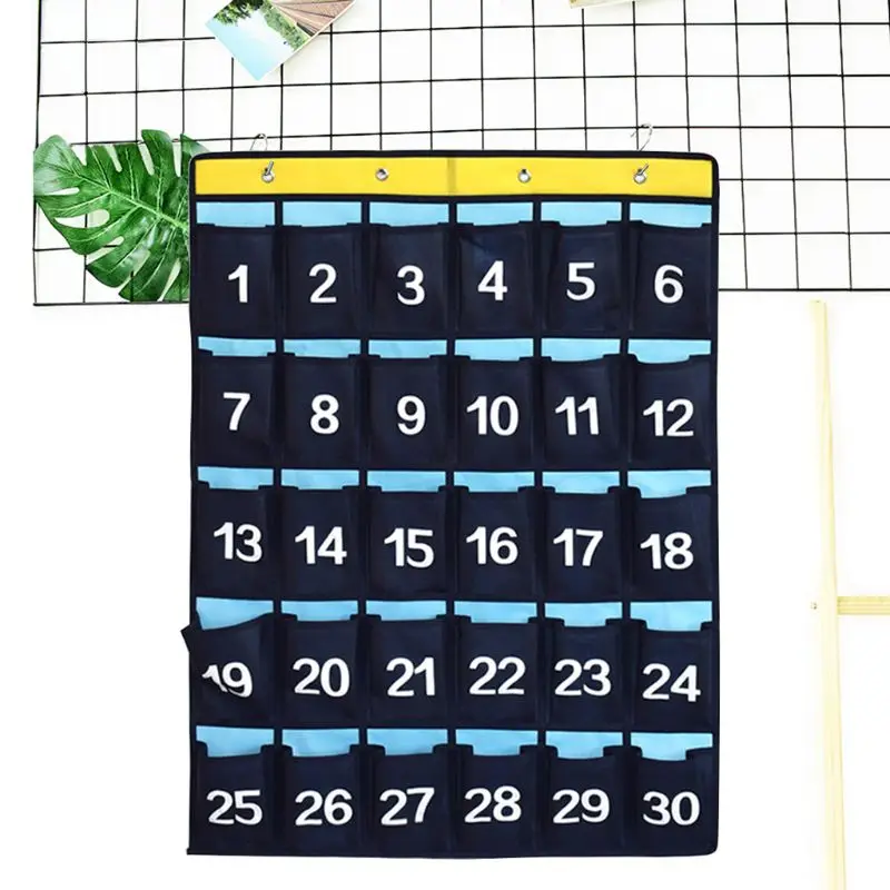 30 Pockets Numbered Organizer Classroom Pocket Chart for Cell Phones Calculators Holders M5TB