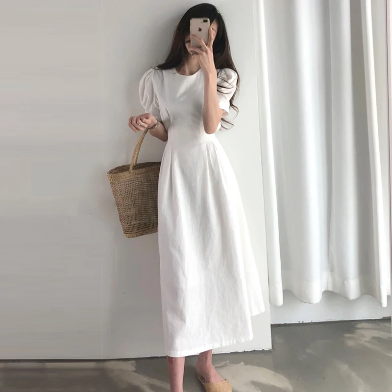 2023 Long Dresses Summer New Design Women FLHJLWOC Korean Japanese Style Cute Bow Tie Cotton Blend Red White Vintage Dress 4922