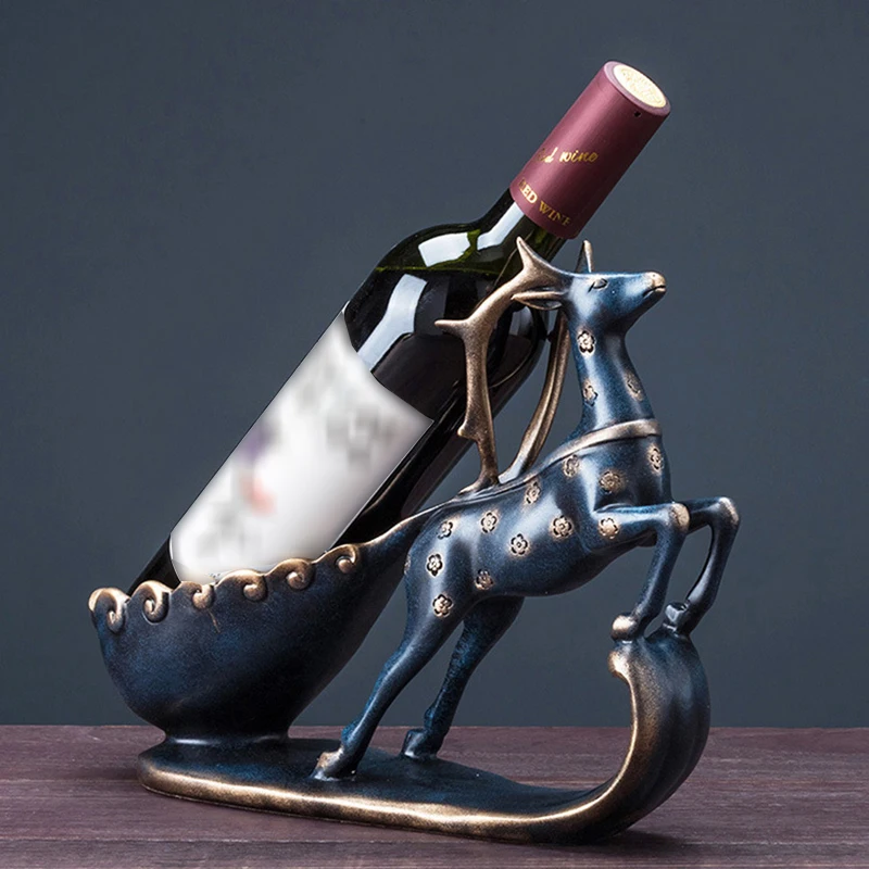 

Natural Resin Wine Rack Hand-Carved Beauty Elk Wine Holder Bar Stand Bracket Display Bottle Rack Home Decoration House Ornaments