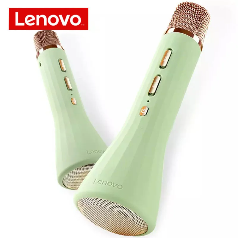 Original Lenovo Microphone Wireless 4.2 Bluetooth Live broadcast Karaoke Portable Speaker Player Recorder for KTV Birthday Party