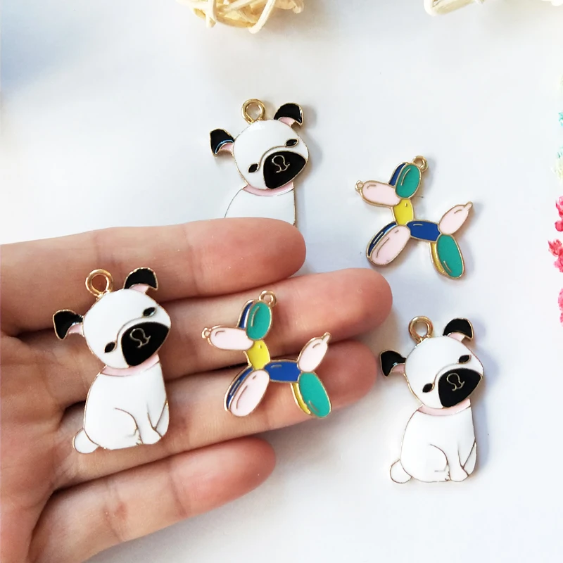 10pcs Metal Cartoon Enamel Dog Animal Bulldog Charms Golden Puppy Pendants DIY Necklace Bracelet Earring Keychain Jewelry Making
