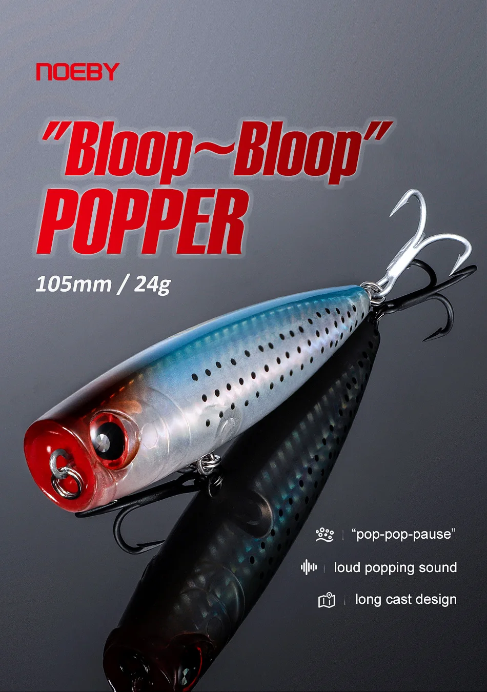 Noeby Topwater Popper Angelköder 105mm 24g Wobbler Weitwurf-Kunstköder für Salz- und Süßwasser-Angeln – Detail 6